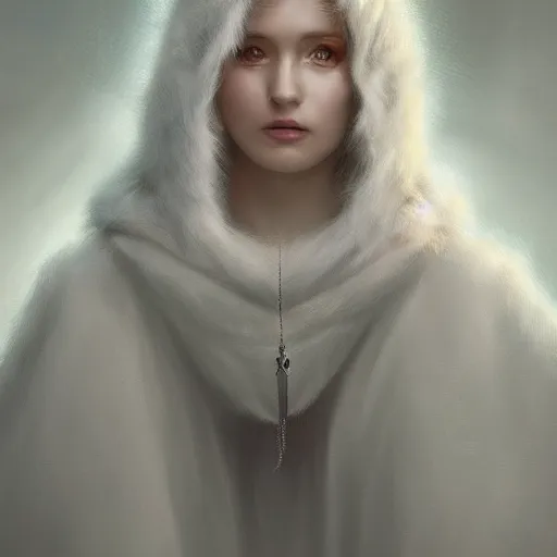 Prompt: beautiful portrait of a white fluffy moth wanderer in a cloak, detailed, high-quality digital art trending on Artstation