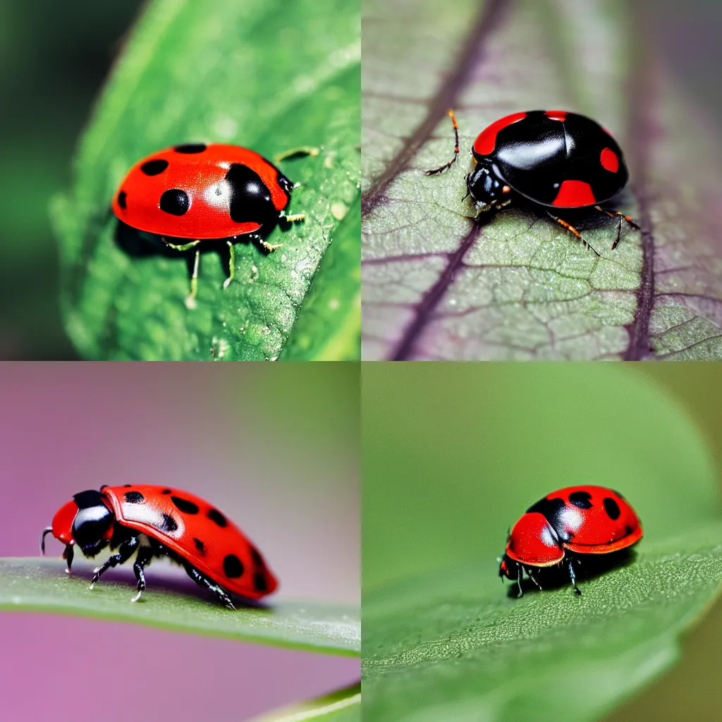 Prompt: macrophoto of a ladybug on a leaf, nature photography, beautiful,