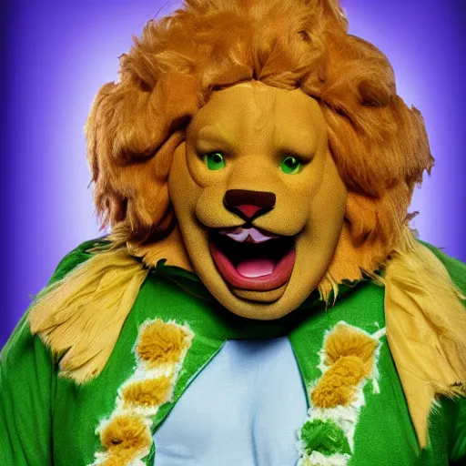 Image similar to snl chris farley as the cowardly lion of oz, studio poster photography, trending on artstation, featured on deviantart, award winning costume