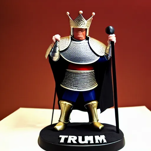 Image similar to full - body - front - shot, donald trump, knight'armor, crown