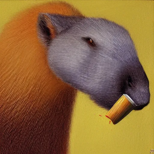 Image similar to gentleman capybara smoking, portrait, painting, vivid colours, Renaissance, detail, da vinci