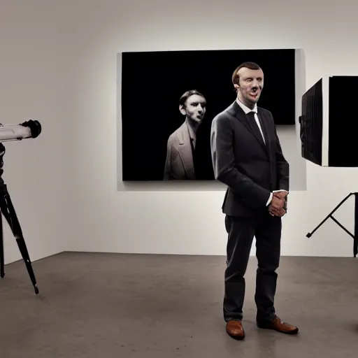 Prompt: Christian Bale and Emmanuel Macron, realistic, photo studio, HDR, 8k, exposed in a museum