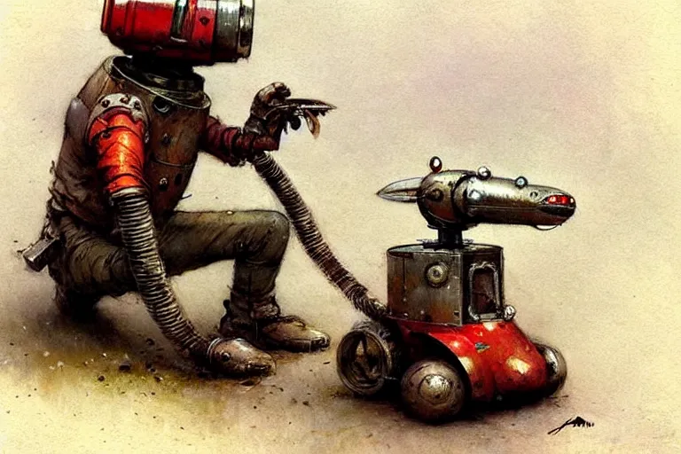 Image similar to adventurer ( ( ( ( ( 1 9 5 0 s retro future robot android rat digging machine. muted colors. ) ) ) ) ) by jean baptiste monge!!!!!!!!!!!!!!!!!!!!!!!!! chrome red