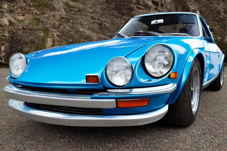 Image similar to blueprints of a blue 1975 Datsun 260Z, hyper realistic,