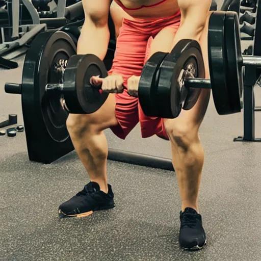 Prompt: an anthropomorphic cat lifting weights at a gym