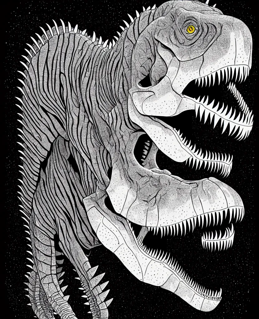 Image similar to tyrannosaurus rex, symmetrical, accurate, simple clean lines, black and white, coloring book, comic book, graphic art, line art, vector art, by martina matteucci, pavel shvedov, peter lundqvist, diane ramic, christina kritkou, artstation