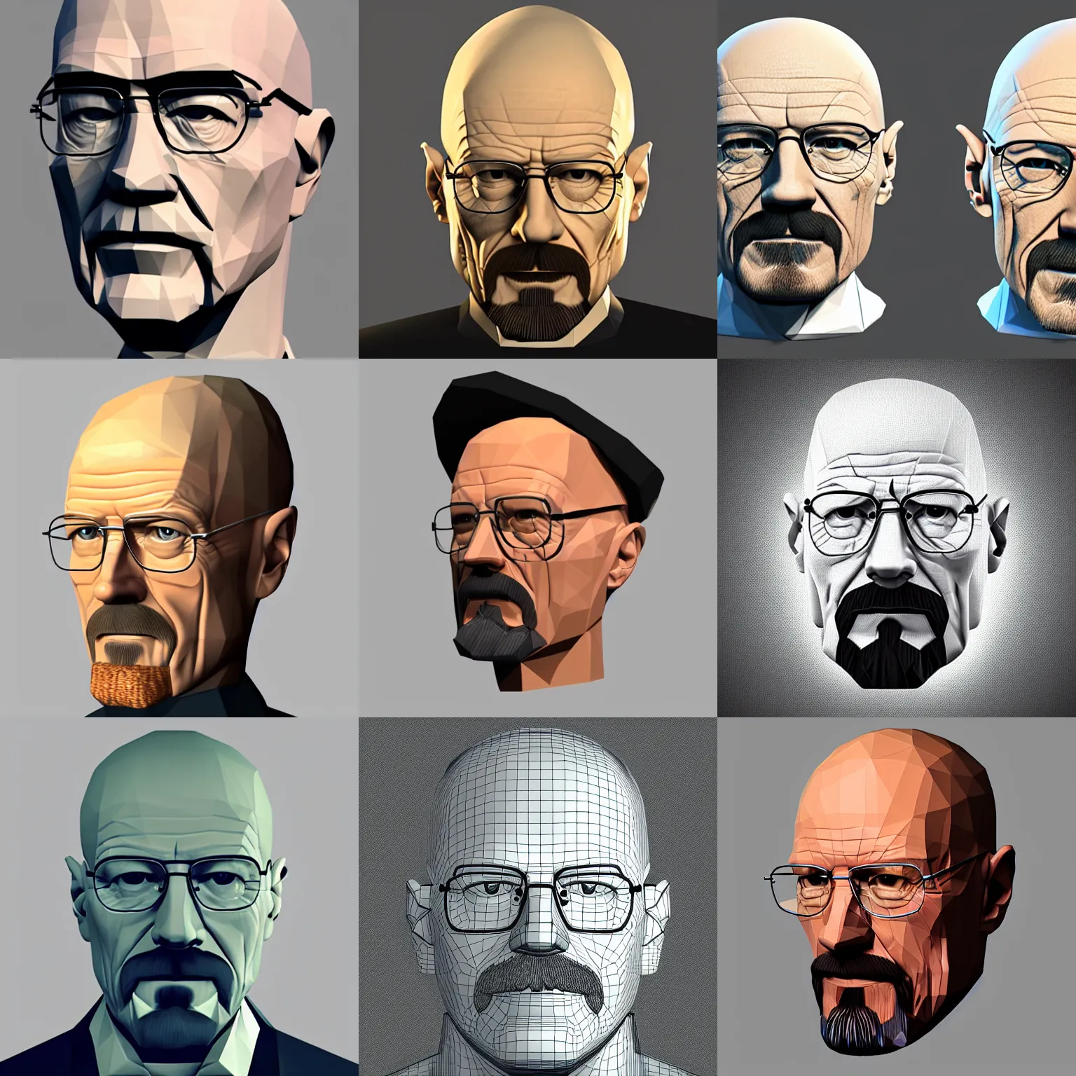 Prompt: low poly 3 d model of walter white