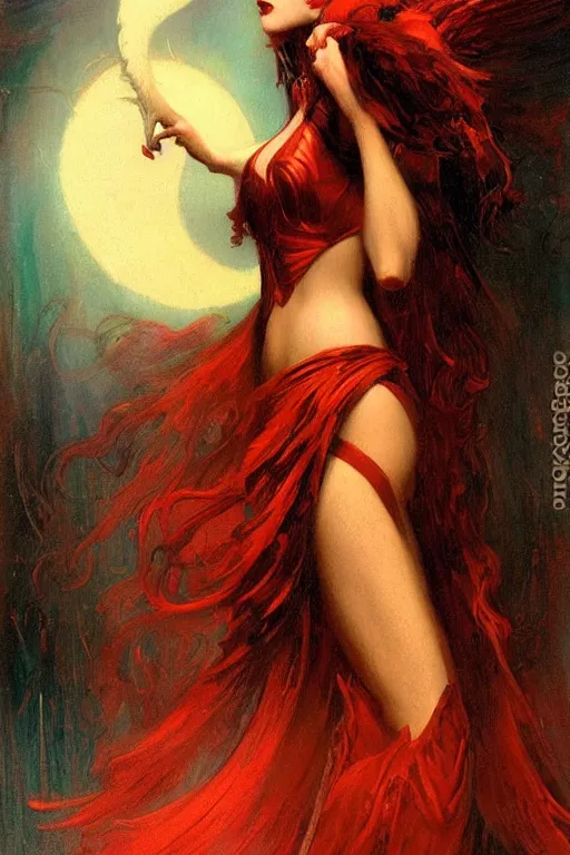 Image similar to Devil by Gaston Bussière in the style of Tom Bagshaw, art nouveau