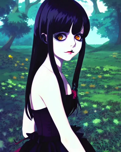 Image similar to portrait of cute goth alice from wonderland, anime key visual, by ilya kuvshinov and wlop and makoto shinkai and studio ghibli