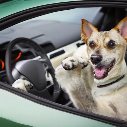 Prompt: dog driving a car