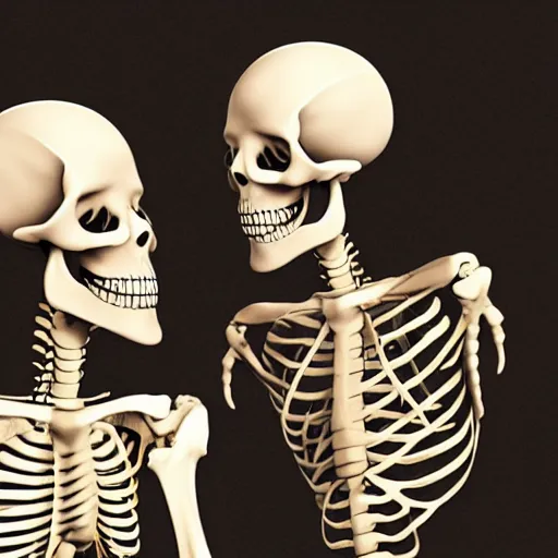 Image similar to a female skeleton talking to a male skeleton.