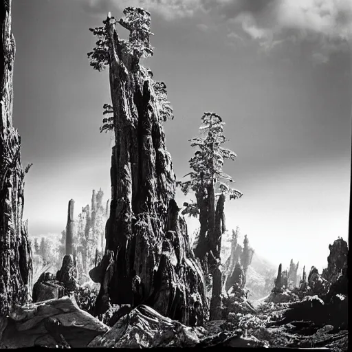 Image similar to Kashyyyk photographed by Ansel Adams, landscape