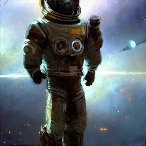 Image similar to a man lost in space, lonely, beautiful, cosmic, craig mullins, colourful