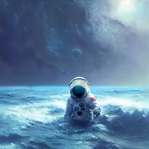 Prompt: an astronaut lost in the ocean,digital art,detailed,ultra realistic,art by greg rutkowski,greatly detailed