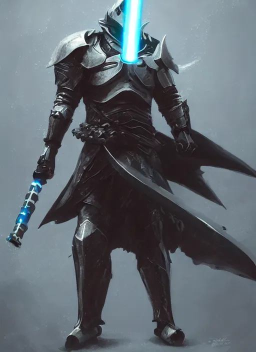 Prompt: a shark wearing knight armor and a lightsaber, fantasy, digital portrait, scifi, realistic, detailed, concept art, comics, ruan jia, wlop