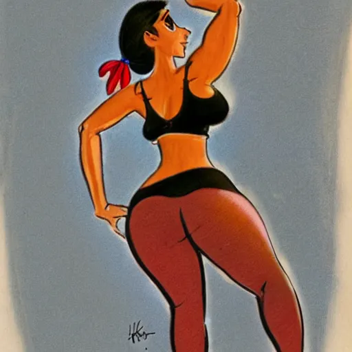 Image similar to milt kahl sketch of thick cuban girl wearing black yoga pants