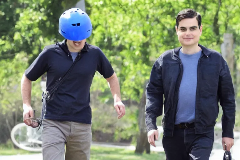 Prompt: Ben shapiro wearing a helmet, knee pads