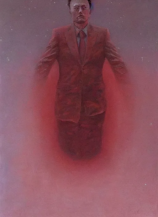 Image similar to A painting of Elon Musk in style of Beksinski. Very detailed