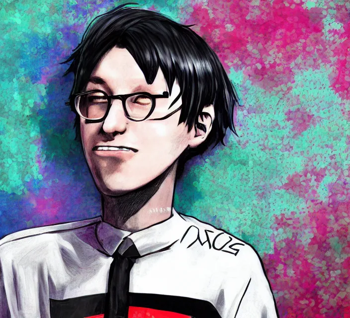 Image similar to a digital drawing of young neil cicierega in a emo / scene style, trending on pixiv,