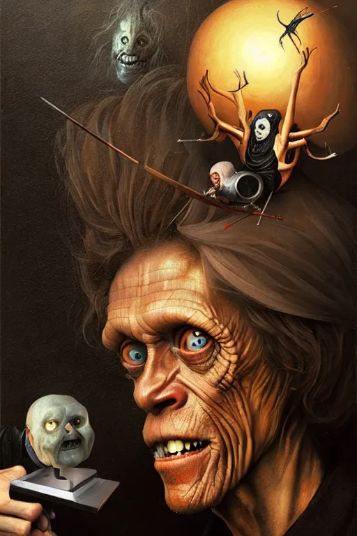 Image similar to hieronymus bosch, greg rutkowski, anna podedworna, painting of willem dafoe as a twitch streamer