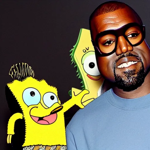 Image similar to Kanye West meeting his idol, Spongebob Squarepants