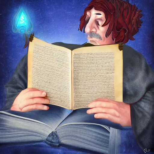 Prompt: wizard reading a scroll of wisdom, digital art, 4 k, fantasy,