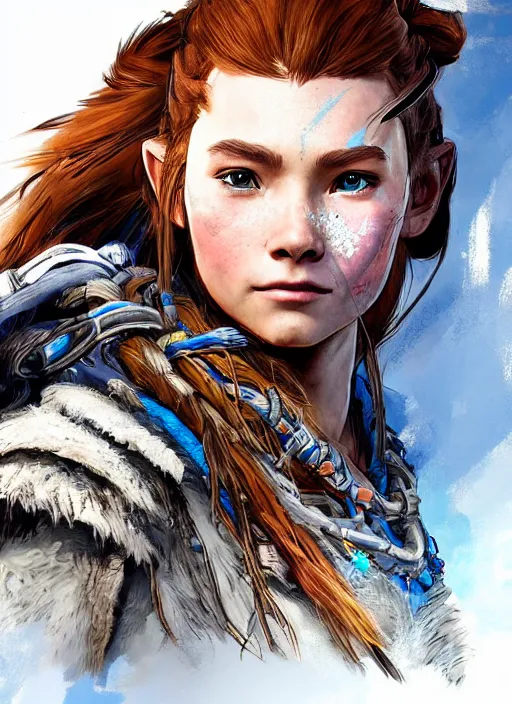 Image similar to very detailed concept art portrait of aloy from horizon zero dawn, detailed, sharp