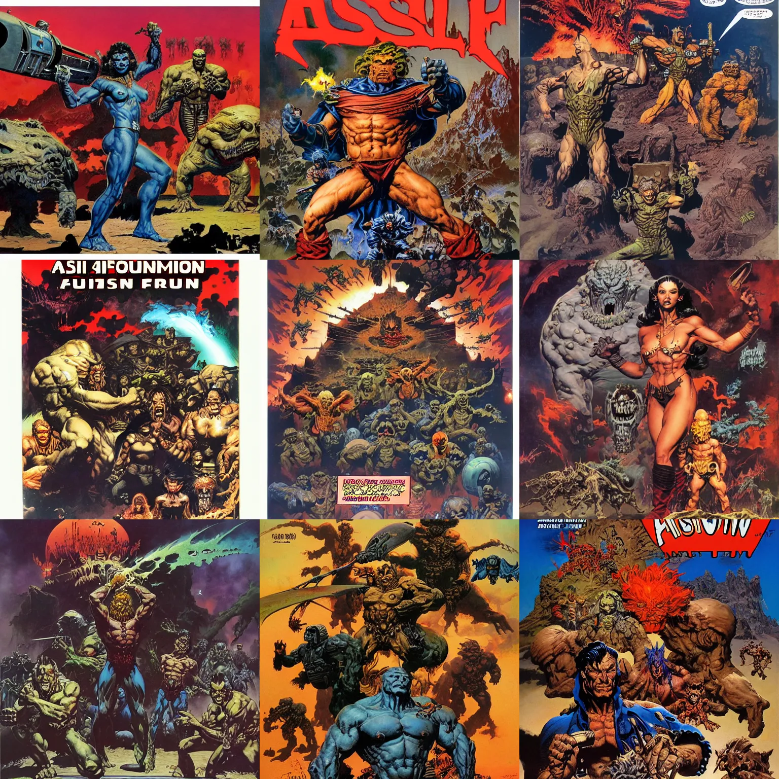 Prompt: asimovs foundation by frank frazetta, ken kelly, simon bisley, richard corben, robert crumb, clay wilson, spain rodriguez