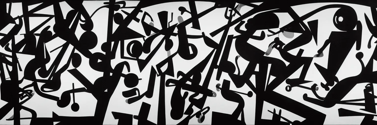 Image similar to visual representation of be - bop jazz music, black and white, abstract, dark, unreal, insightful, philosophical, moma museum,