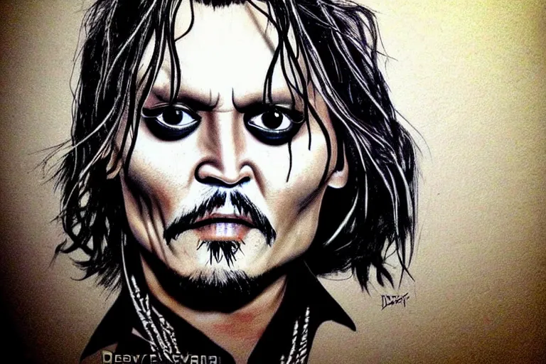 Prompt: johnny depp face on a creature, by dave cavedraws, by meatcanyon, amazing composition