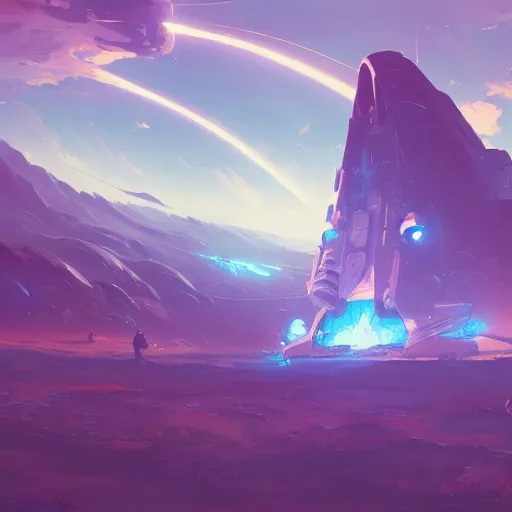 Prompt: a spaceship crashed into a foreign planet. The spaceship is buried in the ground. in the style of digital art, artstation trending, rossdraws, breath of the wild, simon stålenhag, Makoto Shinkai