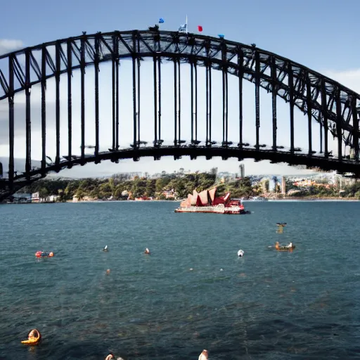 Image similar to sydney harbour bridge constructed from lego, canon eos r 3, 8 k, raw, unedited