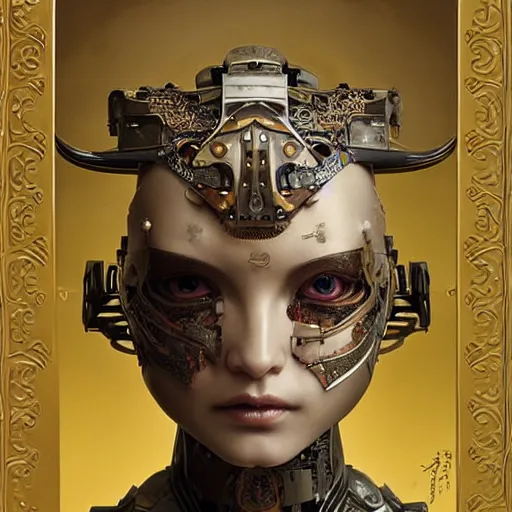 Image similar to ultra realist soft painting of a single attractive cyborg geisha female sillicon skin armored, curiosities carnival, symmetry accurate features, very intricate details, focus, curvy, artstyle Hiraku Tanaka and Tom Bagshaw, award winning