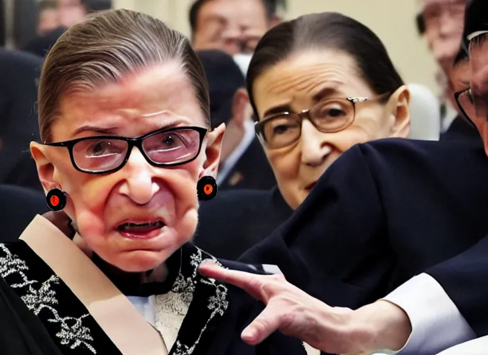 Image similar to ruth bader ginsburg fighting shinzo abe in hell