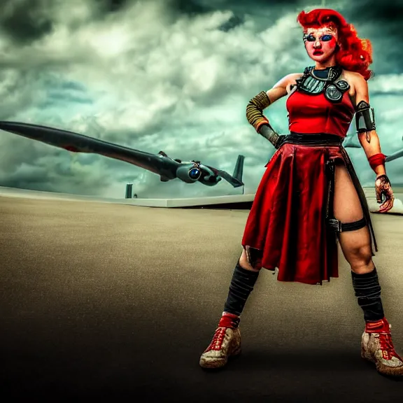 Image similar to photo of a real - life beautiful female atompunk warrior, 4 k, hdr, smooth, sharp focus, high resolution, award - winning photo