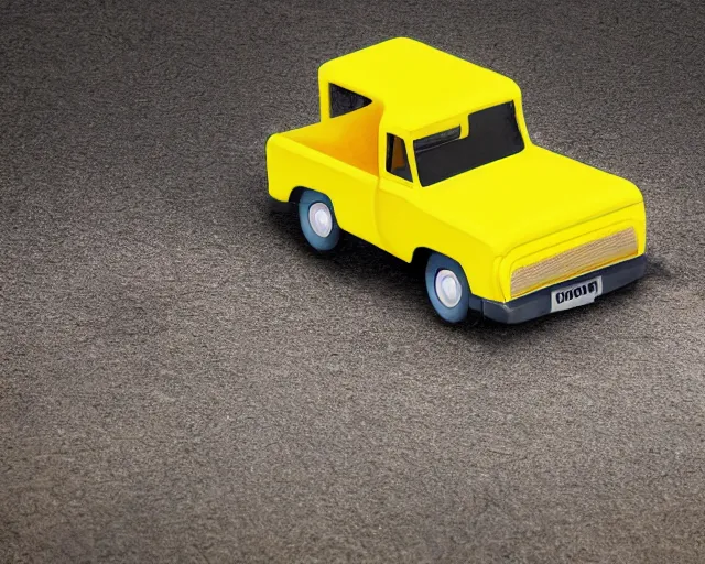 Prompt: isometric yellow pickup truck infront of a blue background