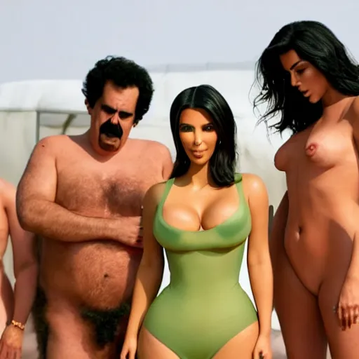 Image similar to kim kardashian as borat in borat, 8k resolution, full HD, cinematic lighting, award winning, anatomically correct