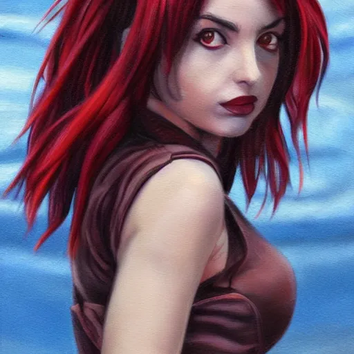 Image similar to Ana de Armas as faye valentine from Cowboy Bebop, extremely detailed, photorealistic painting, portrait