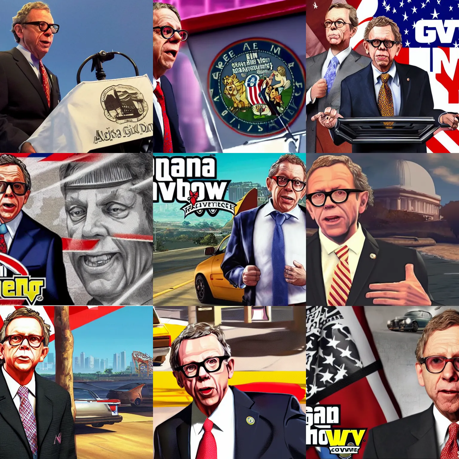 Prompt: governor mike dewine on the gta v cover art