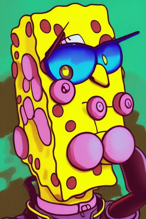 Prompt: portrait concept art painting of alternate reality spongebob, artgerm, moebius, inio asano, toon shading, cel shading, smooth, calm, tranquil, vaporwave colors,