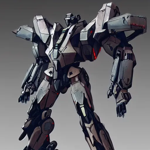 Prompt: armored core, concept mecha suit from anthem video game, xenogears, by vitaly bulgarov, by yoji shinkawa, by joss nizzi, by shoji kawamori, bioware, mecha, deviantart, artstation, render, unreal engine