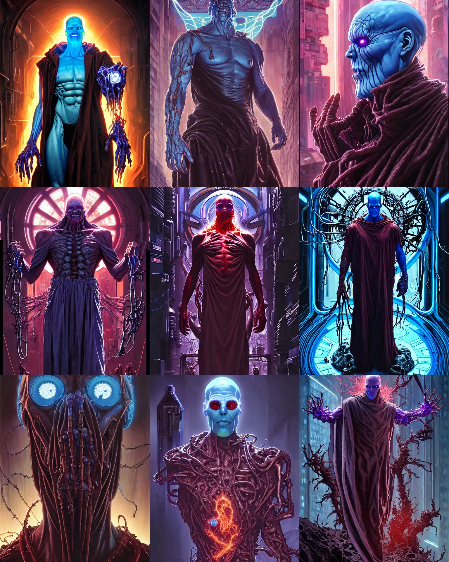 Prompt: the platonic ideal of cyberpunk of cletus kasady ultimate carnage thanos dementor doctor manhattan chtulu nazgul, detailed, intricate, hyperrealism, intense, scary, decay, dmt, art by brock hofer and artgerm and greg rutkowski and alphonse mucha