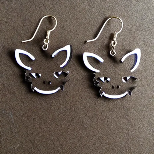 Image similar to 2d lasercut cat earrings, popular on artstation, popular on deviantart, popular on pinterest