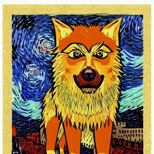 Prompt: communist wolf, retarded wolf, van gogh