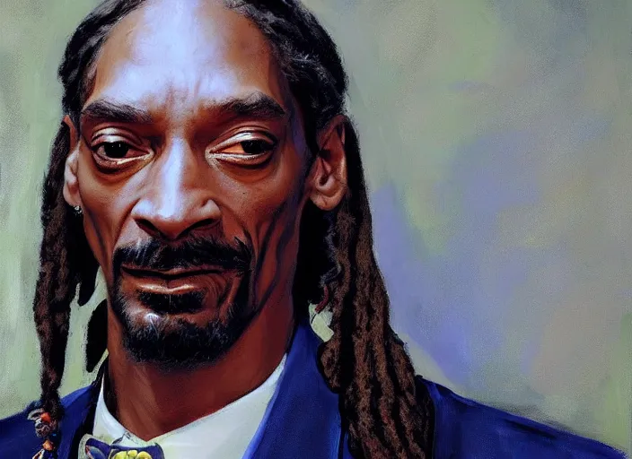 Prompt: a highly detailed beautiful portrait of snoop dogg, by gregory manchess, james gurney, james jean