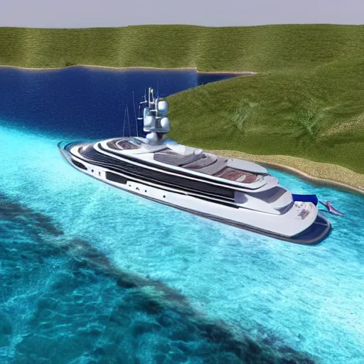 Prompt: a photorealistic, highly detailed 3 d rendering of a luxurious yacht sailing through turquoise waters