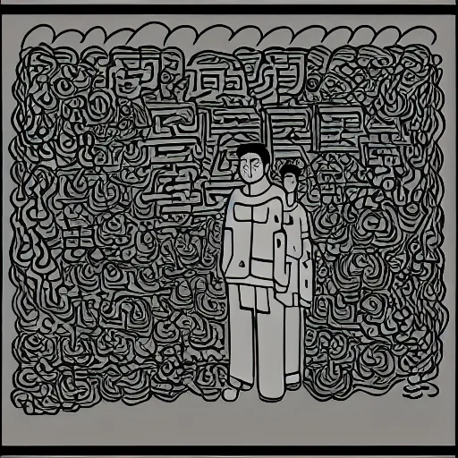 Image similar to chinese men in a prison, heart kidney lungs, in the style of daniel johnston and outsider art, 4k, minimal, line brush