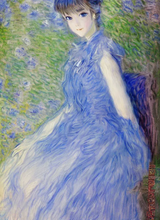 Image similar to a portrait of a princess, blue outfit, very anime in impressionist style, trending artwork, anime painter studio, by claude monet