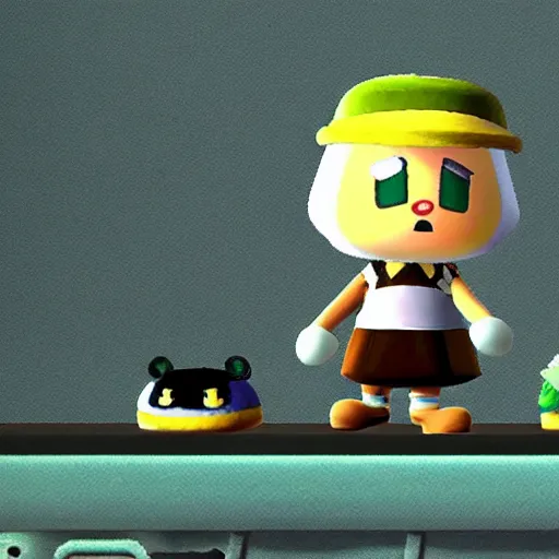 Prompt: a still of from the movie a clockwork orange crossover with the game animal crossing : new leaf