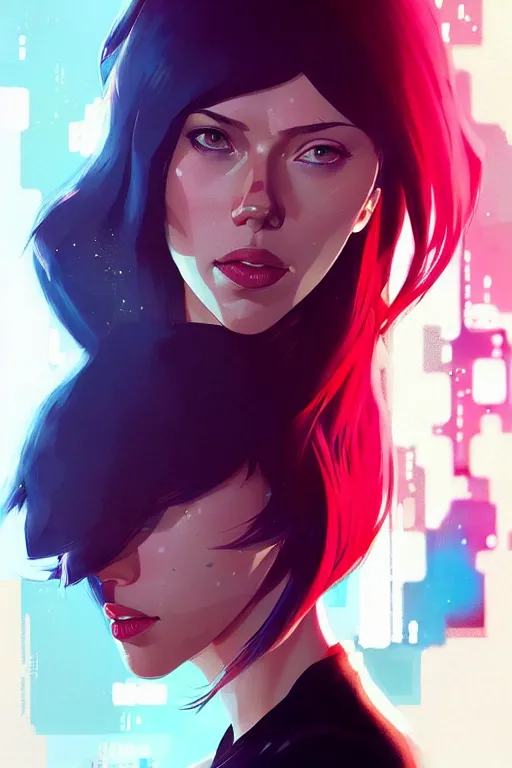 Image similar to a ultradetailed beautiful panting of scarlett johansson as motoko kusanagi, by conrad roset, greg rutkowski and makoto shinkai, trending on artstation